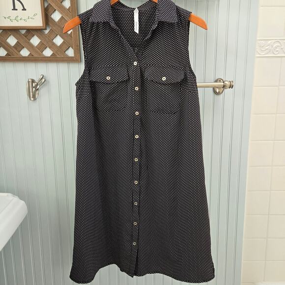 NY Collection Dresses & Skirts - NY Collection Sleeveless Polka Dot Button Down Belted Shirt Dress